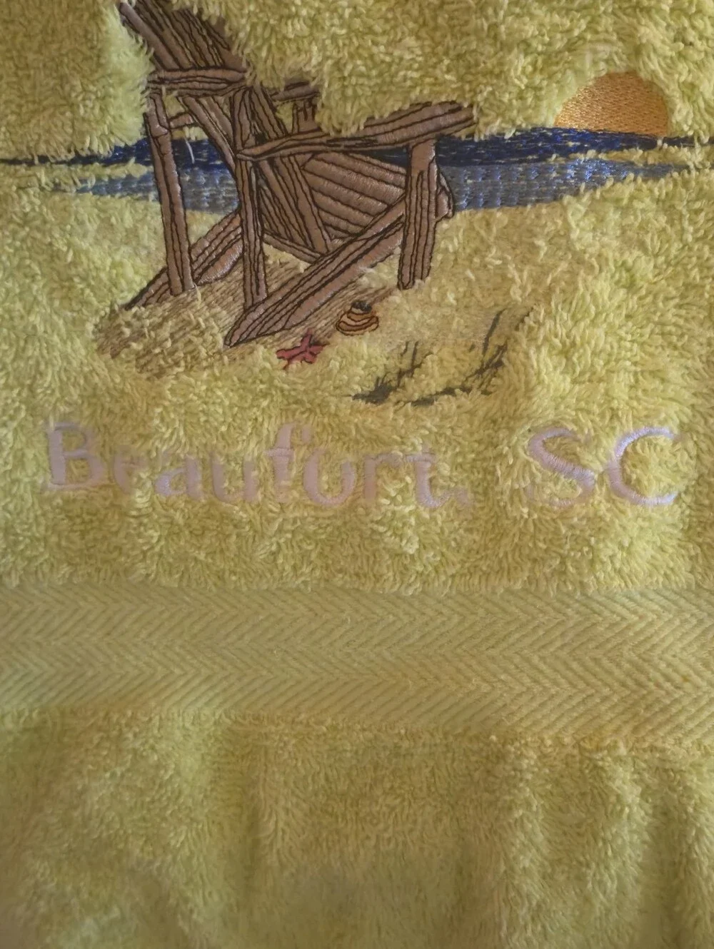 Beaufort SC Embroidered Beach Towel - Lime Green- EUC